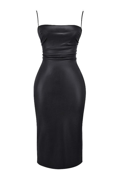 Valena | Bodycon Midi-Kjole i Vegansk Læder til Damer
