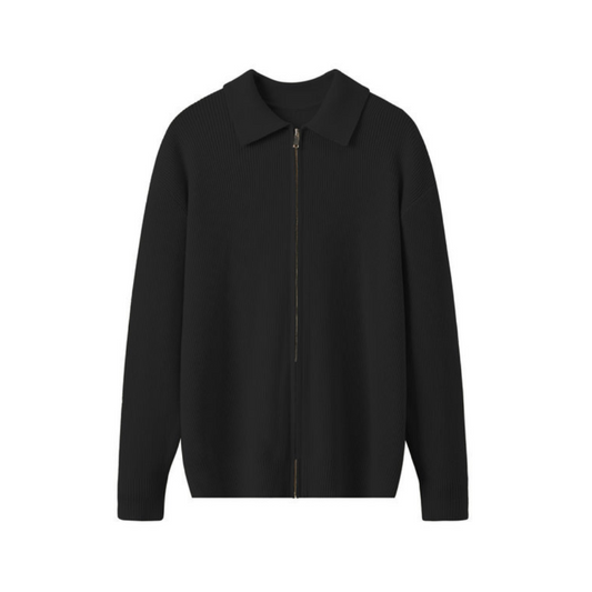 Odin™ | Herre Finstrikket Zip Cardigan med Polokrave og Ribstruktur | Letvægts Striktrøje med Lynlås til Smart Casual Outfits