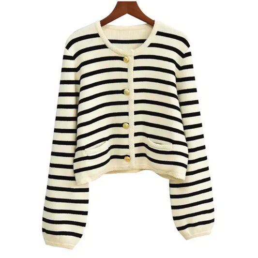 Silia™ | Damer Luksus Cashmere Vest med Stilfuld Knaplukning og Vandrette Striber