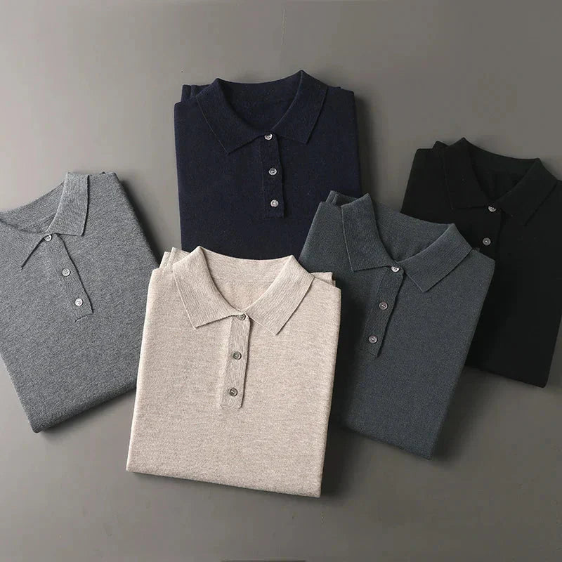 Lucas™ | Heren Gebreide Polo met Lange Mouwen | Luxe Fijngebreide Smart Casual Knitwear