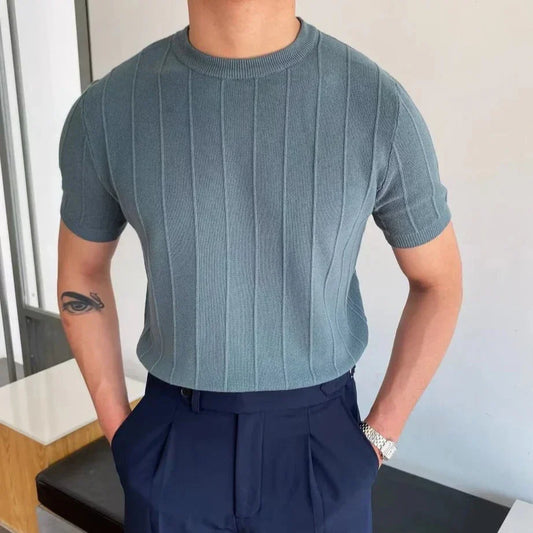 Carlos™ | Herre Strikket T-shirt med Ribstruktur og Korte Ærmer | Luksuriøs Smart Casual Old Money Stil
