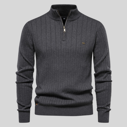 Kasper™ | Herrer Ribstrikket Half-Zip Trøje med Tidløst Design og Blød Struktur