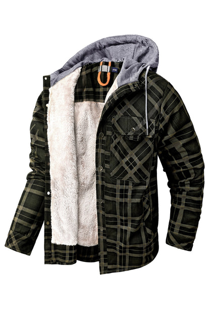 Damiaro™ | Herre Foret Flanneljakke med Hætte | Varm Teddyjakke med Rudemønster og Trykknaplukning