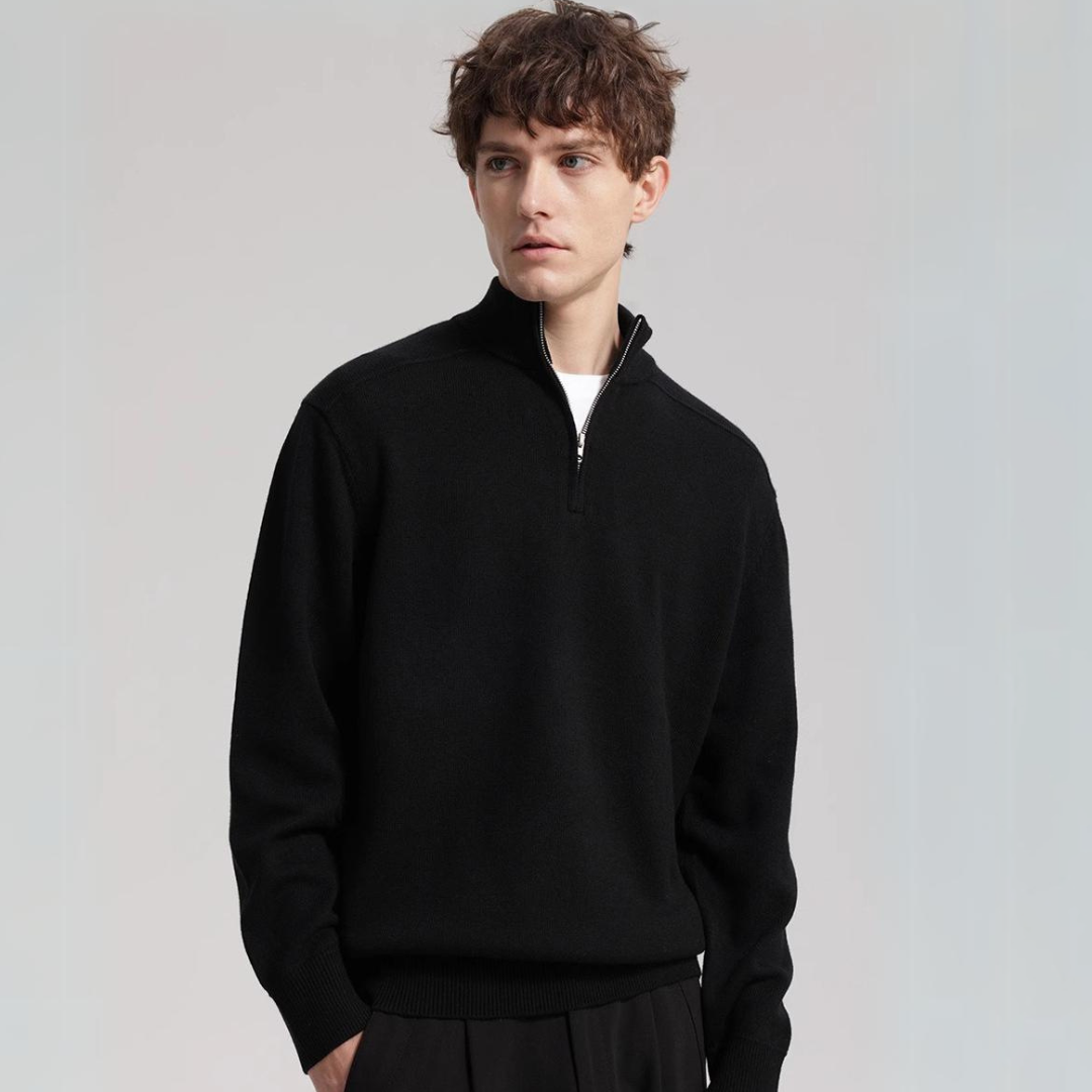 Marcéon™ | Herre Striktrøje med Half-Zip | Stilfuld Pullover med Ståkrave og Fin Strikkestruktur