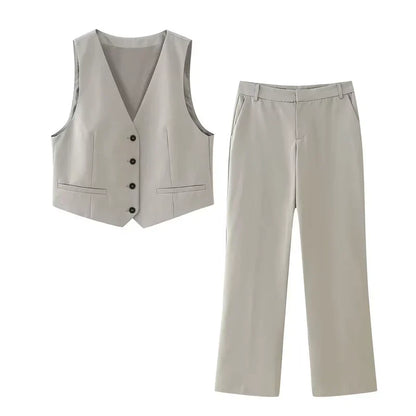 Amarisse™ | Damer To-Delte Vest Sæt | Elegant Co-ord Sommeroutfit med Ærmeløst Gilet og Vide Bukser med Høj Talje
