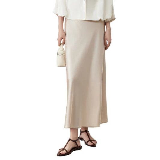 Monique™ | Elegant Silken Nederdel med Elastisk Taljebånd