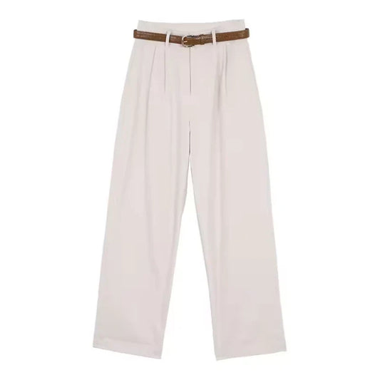 Leandra™ | Dame High-Waist Vide Bukser med Bælte | Elegant Let Buks med Læg og Lige Ben