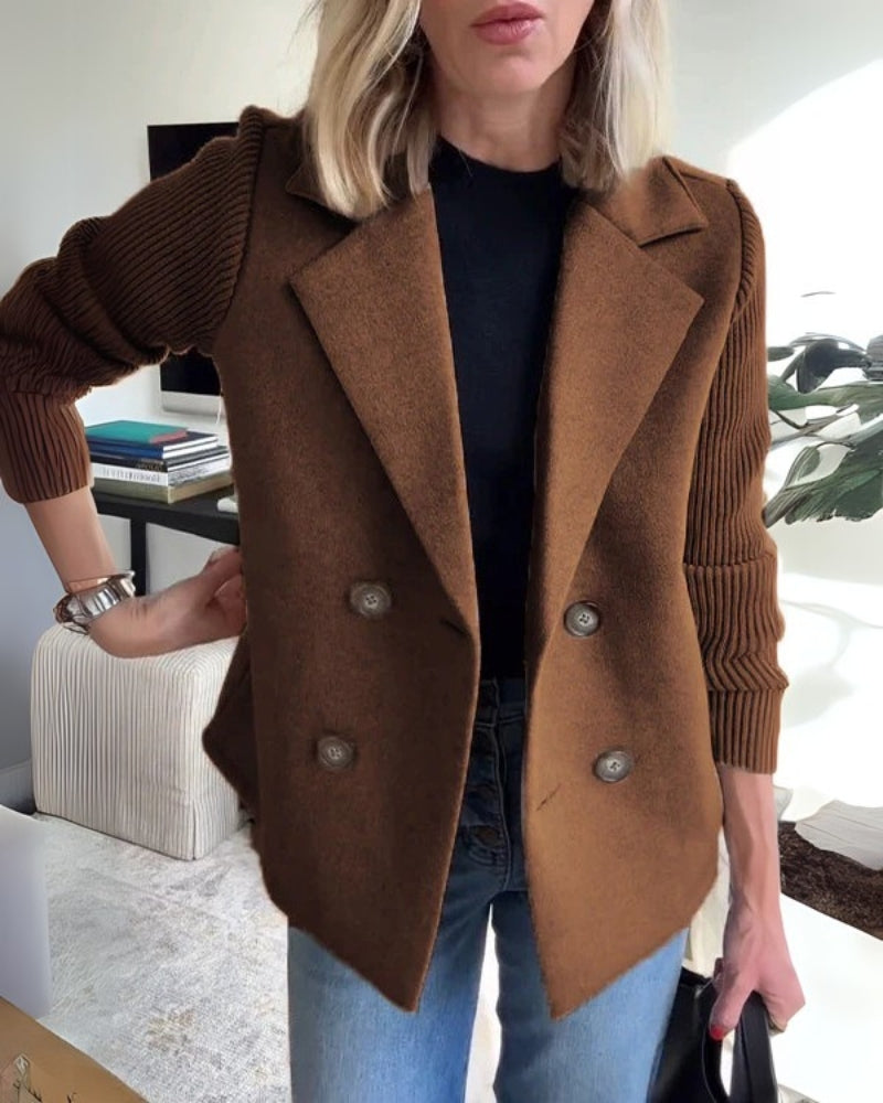 Missy™ | Damer Dobbelt Radet Uldblazerkåbe Med Strikkede Ærmer Og Reverskrave | Kort Overgangsjakke Til Efterår I Casual-Chic Stil