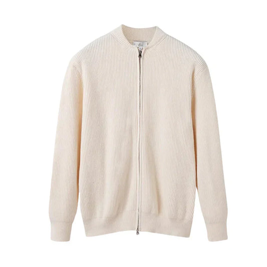 Milo™ | Finstrikket Luksus Herre Cardigan med Two-Way Lynlås og Opstående Krave | Ribstruktur