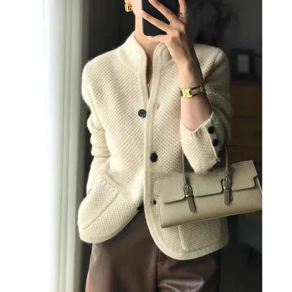 Élodie | Kort Uldent Cardigan med Ståkrave Damer