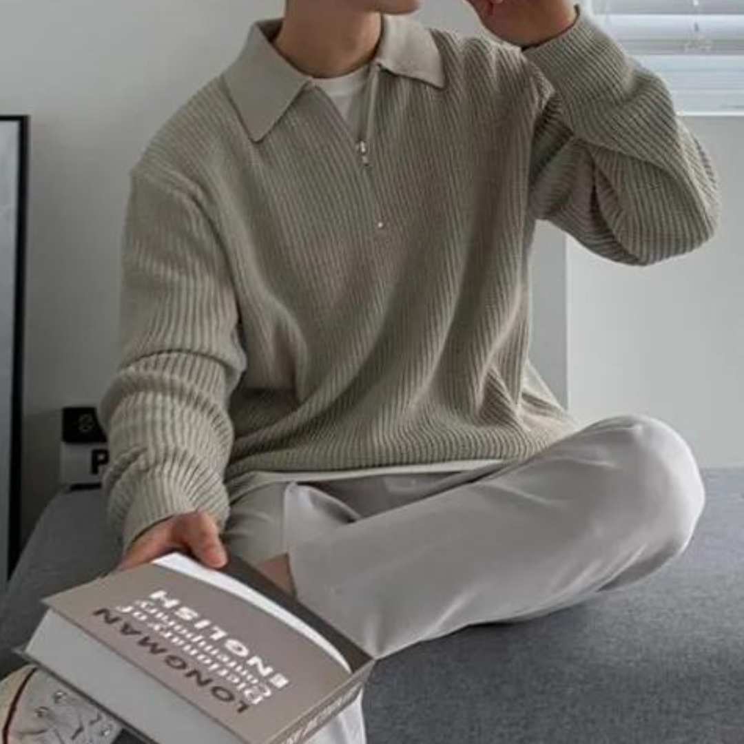 Lucas™ | Herre Striktrøje med Half-Zip | Varm Ribstruktur & Stilfuld Ståkrave
