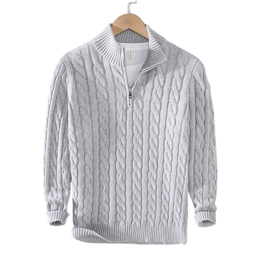 Leander™ | Herrer Luksuriøs Cardigan med Lynlås og Høj Krave i Bomuld