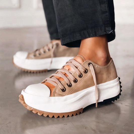 Virella™ | Damer Chunky Sneakers med Tyk Sål | Trendy Streetstyle Sko i Canvas med Stjernedetalje på Hælen