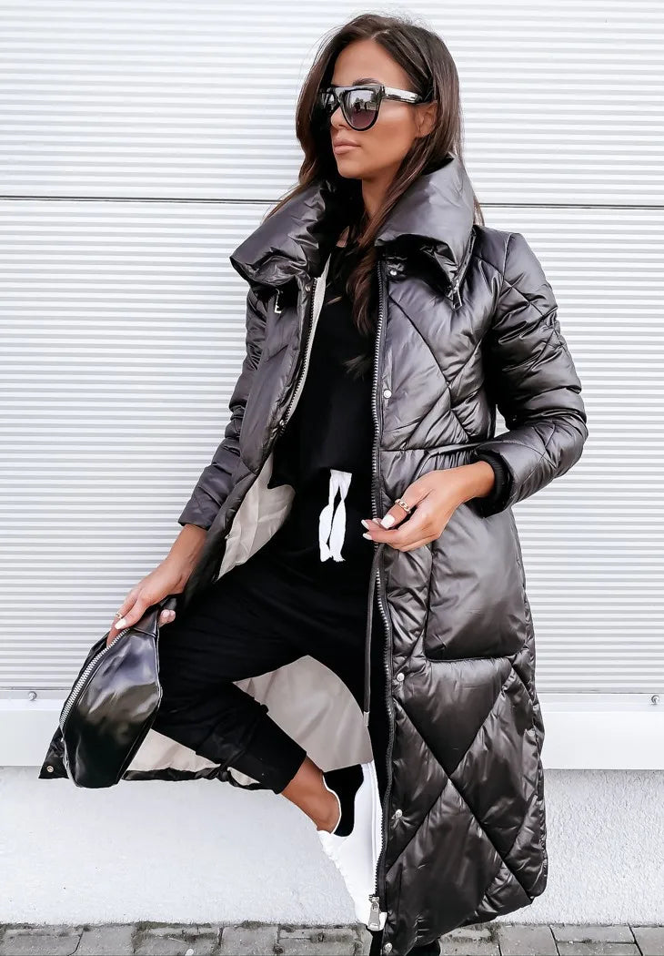 Sylvenne | Lang Metallic Puffer Jakke