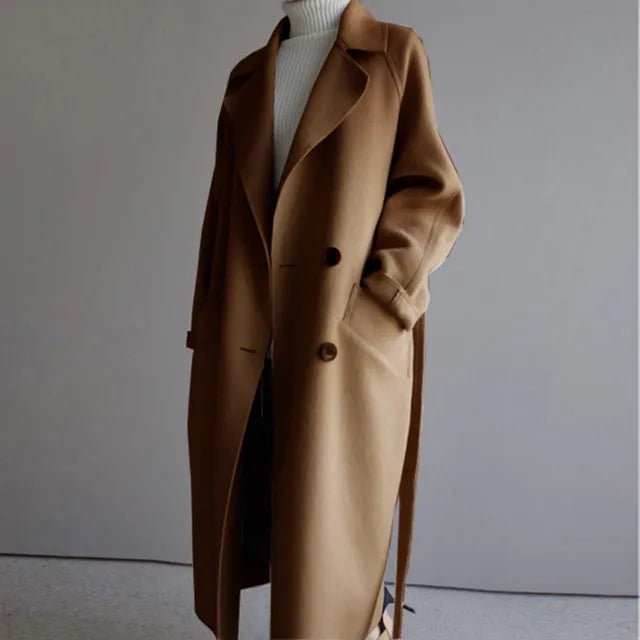 Phedra™ | Damer Oversized Frakke | Tidløs Dobbeltknappet Frakke med Luksuriøst Stof