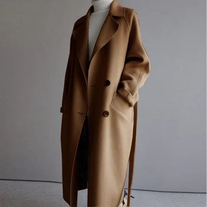 Phedra™ | Damer Oversized Frakke | Tidløs Dobbeltknappet Frakke med Luksuriøst Stof