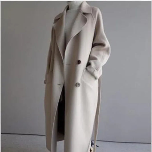 Phedra™ | Damer Oversized Frakke | Tidløs Dobbeltknappet Frakke med Luksuriøst Stof