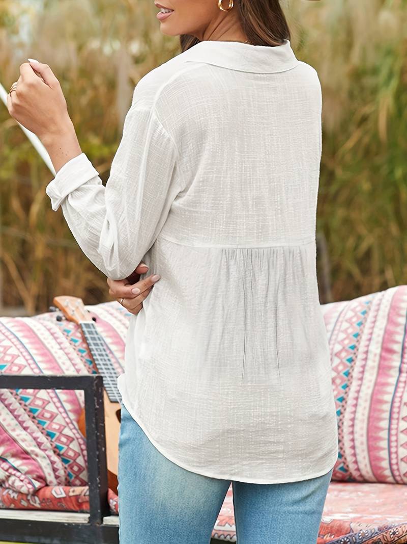 Noémie™ | Linned Bluse med Lange Ærmer til Kvinder