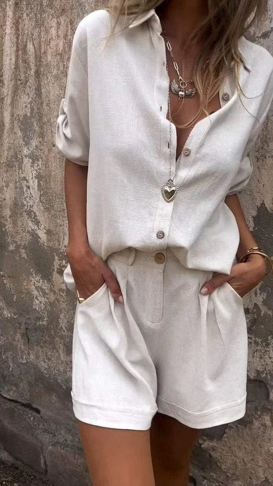 Fay™ | Damer Krølfrit Linned Sæt | Shorts Og Skjorte Med Åndbar Komfort