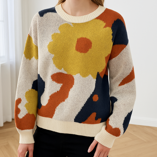 Floraya | Striktrøje med Blomsterdesign