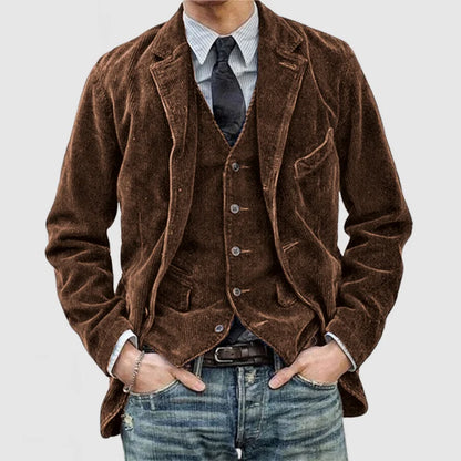 Victor™ | Herrer Vintage Fløjlsblazer med Vest | Klassisk