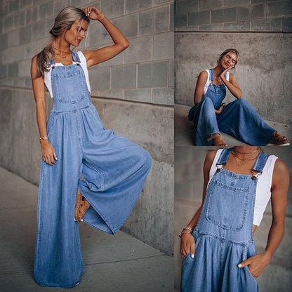 Mireya™ | Damer Denim Jumpsuit med Vide Ben | Boheme Jeans Overall med Justerbare Stropper og Afslappet Pasform