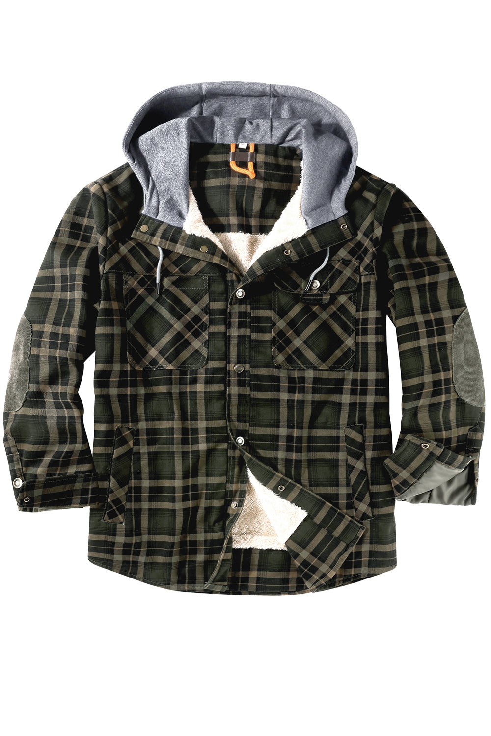 Damiaro™ | Herre Foret Flanneljakke med Hætte | Varm Teddyjakke med Rudemønster og Trykknaplukning