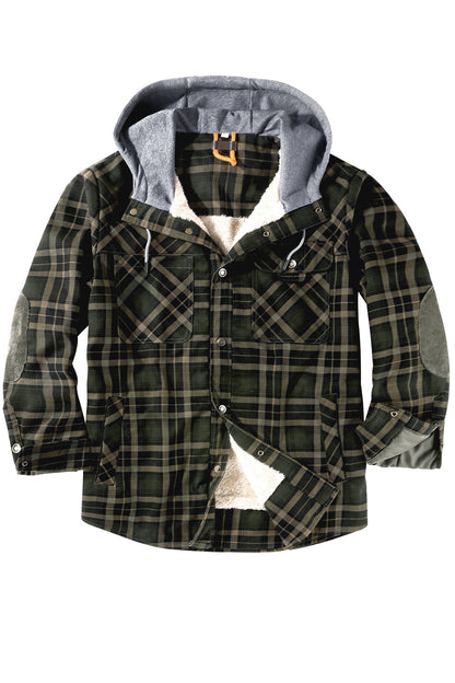 Damiaro™ | Herre Foret Flanneljakke med Hætte | Varm Teddyjakke med Rudemønster og Trykknaplukning