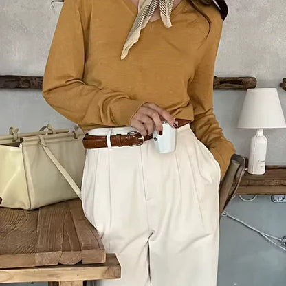 Leandra™ | Dame High-Waist Vide Bukser med Bælte | Elegant Let Buks med Læg og Lige Ben