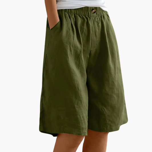 Nova | Damer Bermuda Shorts | Hør-Bomuld Sommerbukser | Let & Komfortabel | Elastisk Talje & Lommer