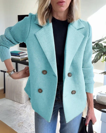 Missy™ | Damer Dobbelt Radet Uldblazerkåbe Med Strikkede Ærmer Og Reverskrave | Kort Overgangsjakke Til Efterår I Casual-Chic Stil