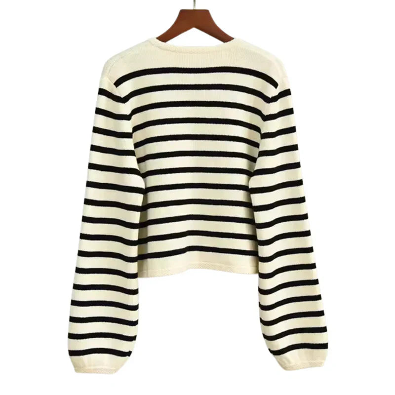 Silia™ | Damer Luksus Cashmere Vest med Stilfuld Knaplukning og Vandrette Striber