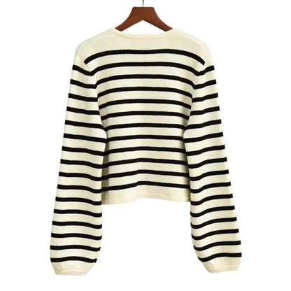 Silia™ | Damer Luksus Cashmere Vest med Stilfuld Knaplukning og Vandrette Striber