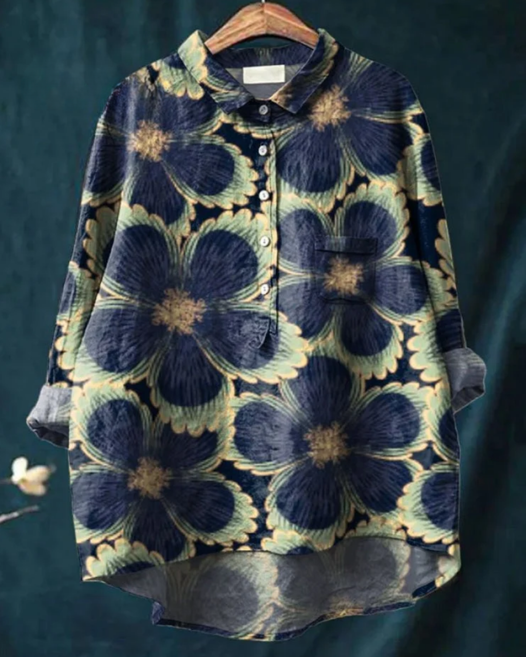 Zahara | Bohemian Bluse Dame | Let Sommerbluse | Lange Ærmer | Kunstnerisk Blomsterprint | Løstsiddende & Åndbar