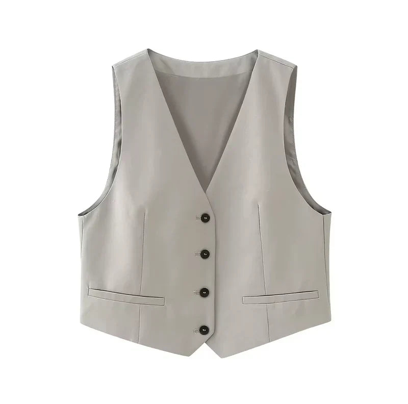 Amarisse™ | Damer To-Delte Vest Sæt | Elegant Co-ord Sommeroutfit med Ærmeløst Gilet og Vide Bukser med Høj Talje