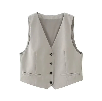 Amarisse™ | Damer To-Delte Vest Sæt | Elegant Co-ord Sommeroutfit med Ærmeløst Gilet og Vide Bukser med Høj Talje