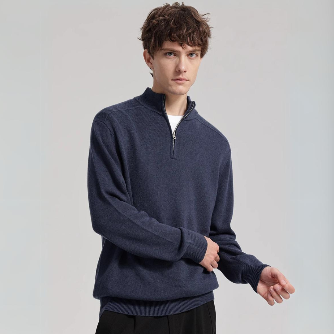 Marcéon™ | Herre Striktrøje med Half-Zip | Stilfuld Pullover med Ståkrave og Fin Strikkestruktur