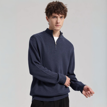 Marcéon™ | Herre Striktrøje med Half-Zip | Stilfuld Pullover med Ståkrave og Fin Strikkestruktur
