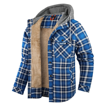 Damiaro™ | Herre Foret Flanneljakke med Hætte | Varm Teddyjakke med Rudemønster og Trykknaplukning