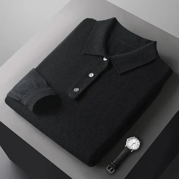Lucas™ | Heren Gebreide Polo met Lange Mouwen | Luxe Fijngebreide Smart Casual Knitwear
