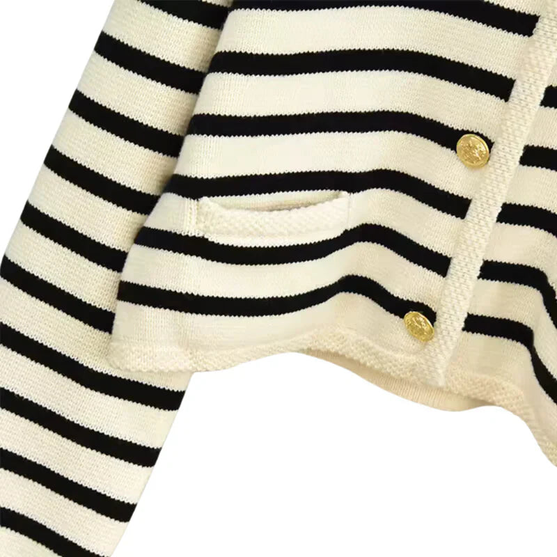Silia™ | Damer Luksus Cashmere Vest med Stilfuld Knaplukning og Vandrette Striber