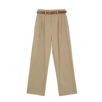 Leandra™ | Dame High-Waist Vide Bukser med Bælte | Elegant Let Buks med Læg og Lige Ben