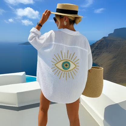 Ayla | Boho Sommerbluse med Øjeprint til Damer
