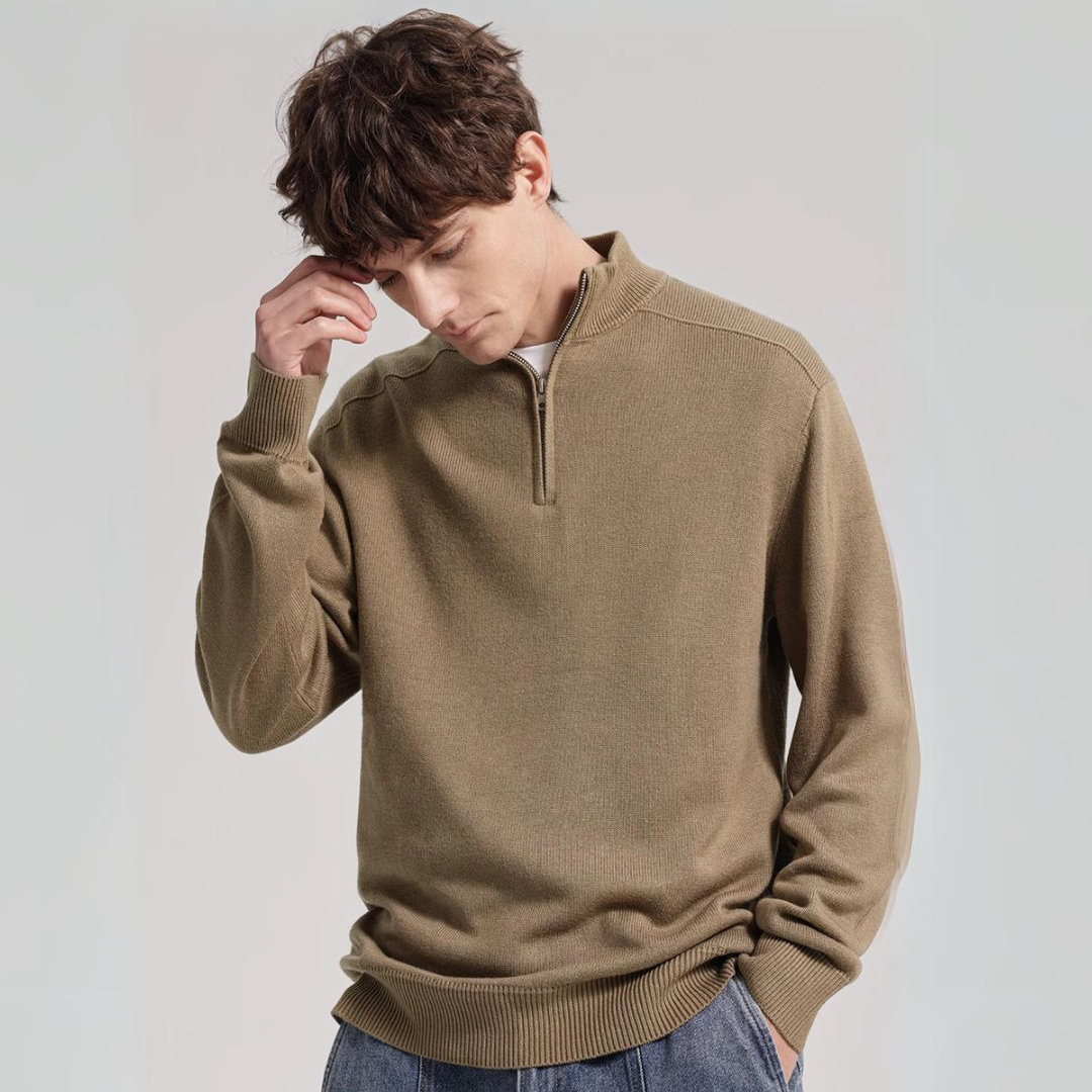 Marcéon™ | Herre Striktrøje med Half-Zip | Stilfuld Pullover med Ståkrave og Fin Strikkestruktur