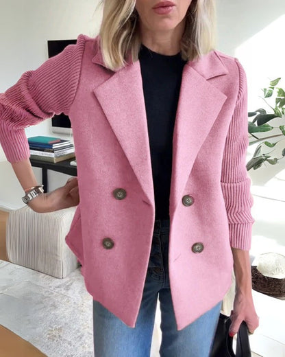 Missy™ | Damer Dobbelt Radet Uldblazerkåbe Med Strikkede Ærmer Og Reverskrave | Kort Overgangsjakke Til Efterår I Casual-Chic Stil