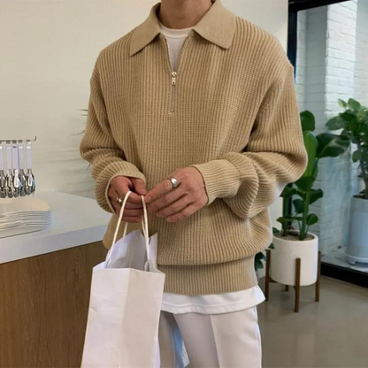 Lucas™ | Herre Striktrøje med Half-Zip | Varm Ribstruktur & Stilfuld Ståkrave