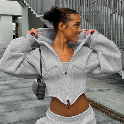 Averie | Cropped Hoodie Med Lynlås