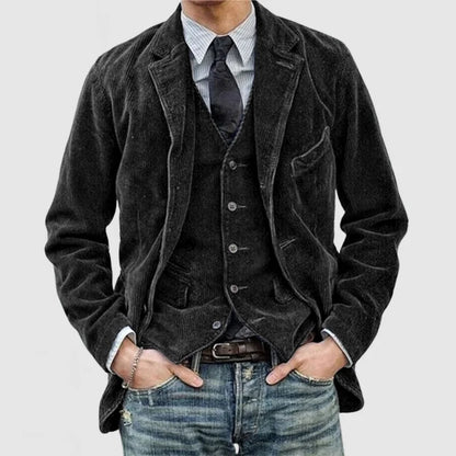 Victor™ | Herrer Vintage Fløjlsblazer med Vest | Klassisk