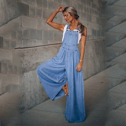 Mireya™ | Damer Denim Jumpsuit med Vide Ben | Boheme Jeans Overall med Justerbare Stropper og Afslappet Pasform