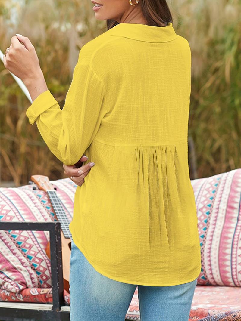 Noémie™ | Linned Bluse med Lange Ærmer til Kvinder